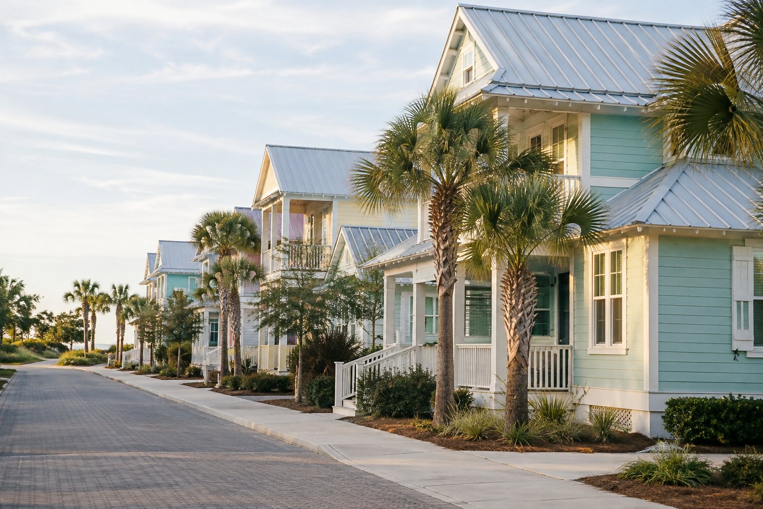 A quiet Pinellas County street with coastal homes, illustrative